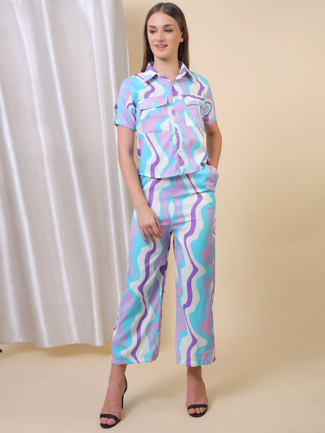 

Softwrap Printed Shirt With Trouser Co-Ord Set, Blue
