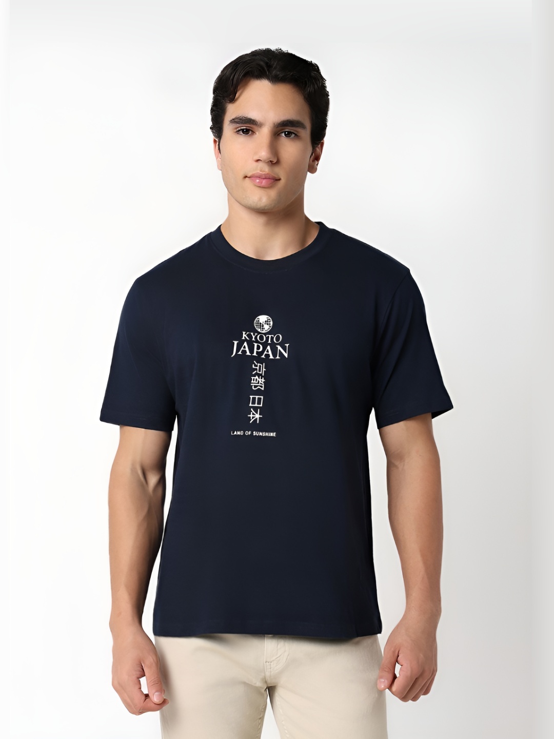 

R&B Men Typography Printed Round Neck Cotton T-shirt, Blue