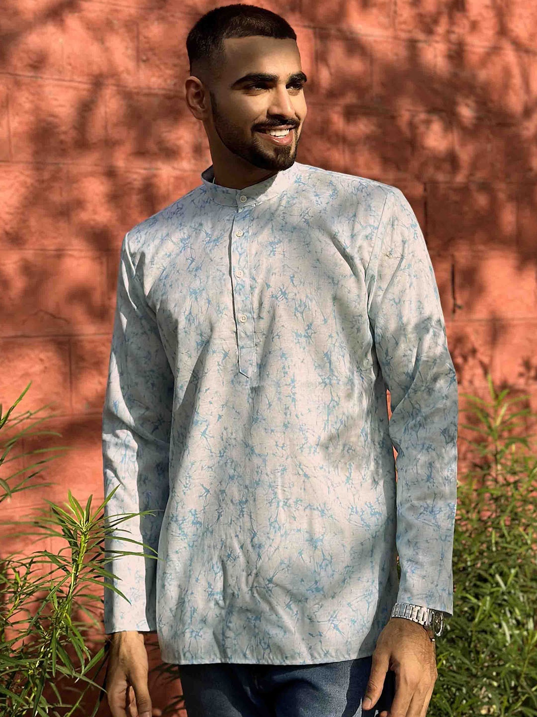 

Ethnic India Abstract Printed Band Collar Straight Kurta, White