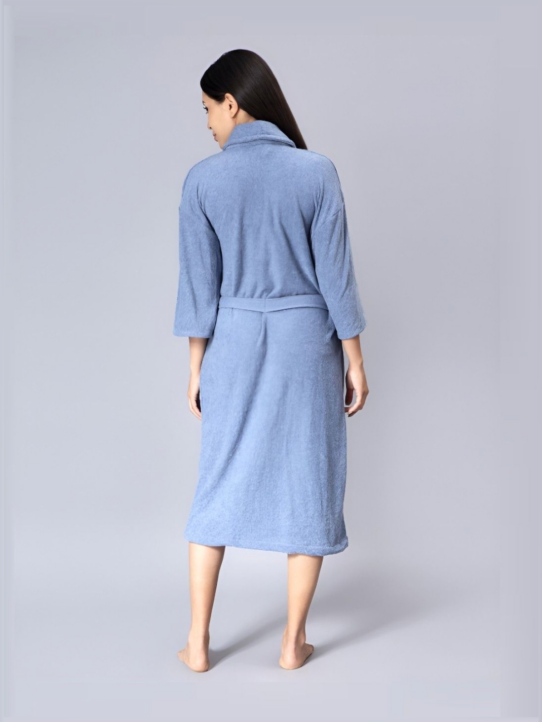 

BOMBAY DYEING Blue Pure Cotton Bath Robe With Waist belt