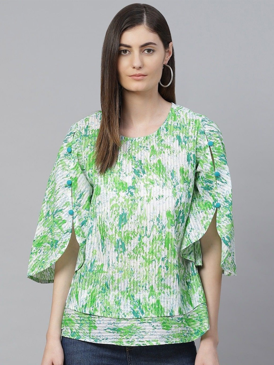 

YASH GALLERY Tie and Dye Print Flared Sleeve Top, Green