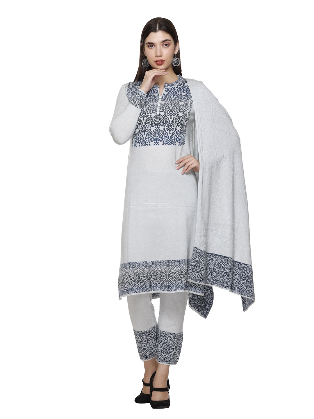 

MONTREX Women Floral Regular Kurta with Trousers & With Dupatta, Grey