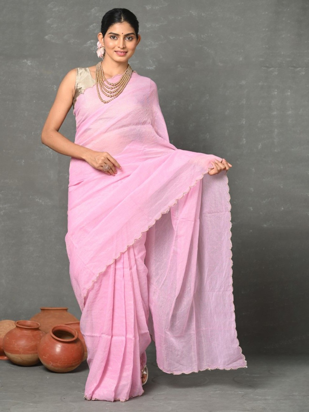 

Very Much Indian Saree with Cutwork Border, Pink