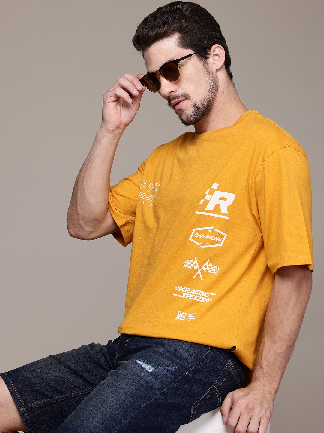 

The Roadster Lifestyle Co. Men Typography Printed Relaxed Fit Pure Cotton T-shirt, Mustard