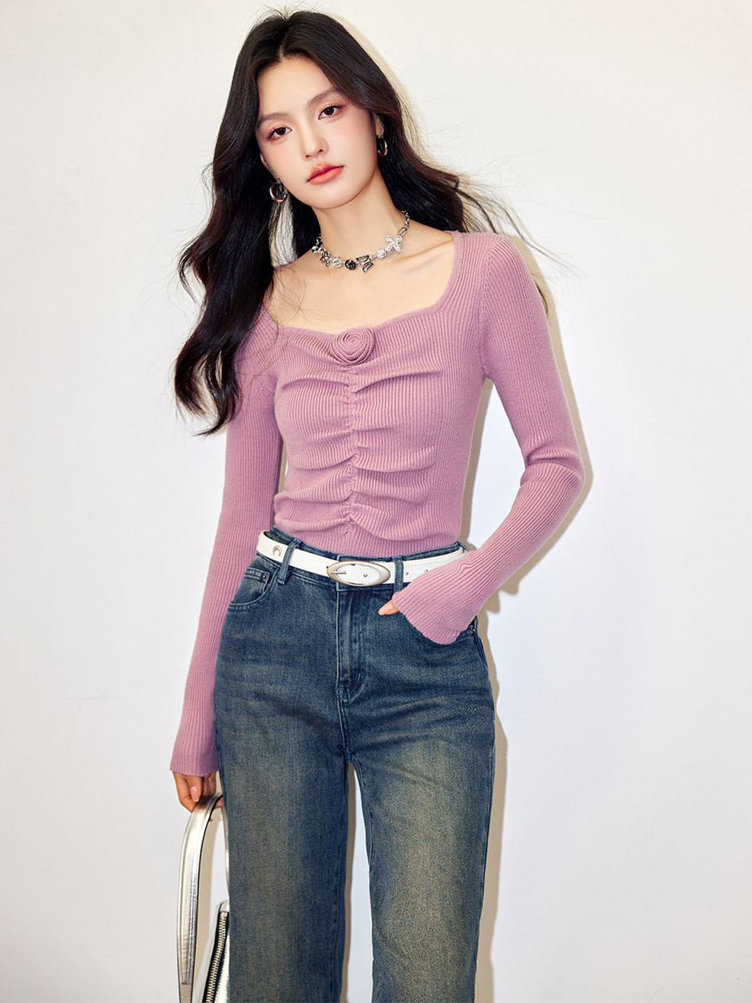 

JC Collection Women Striped Pullover, Purple