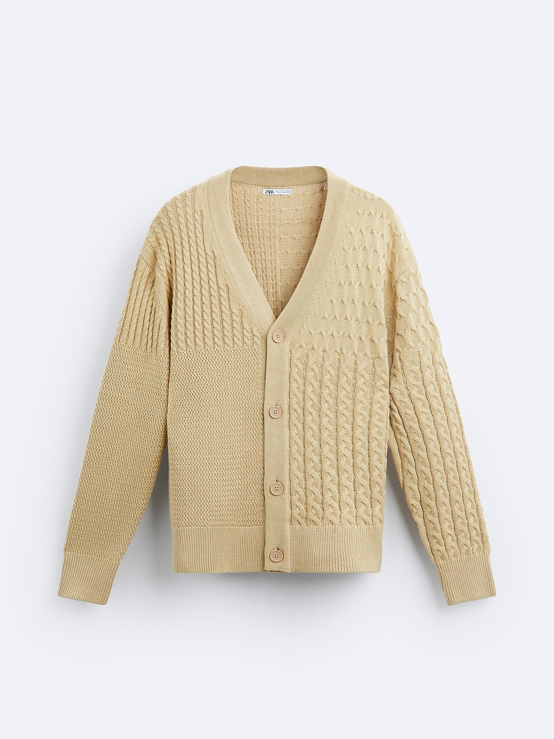 

ZARA Men Cable Knit Cardigan, Beige