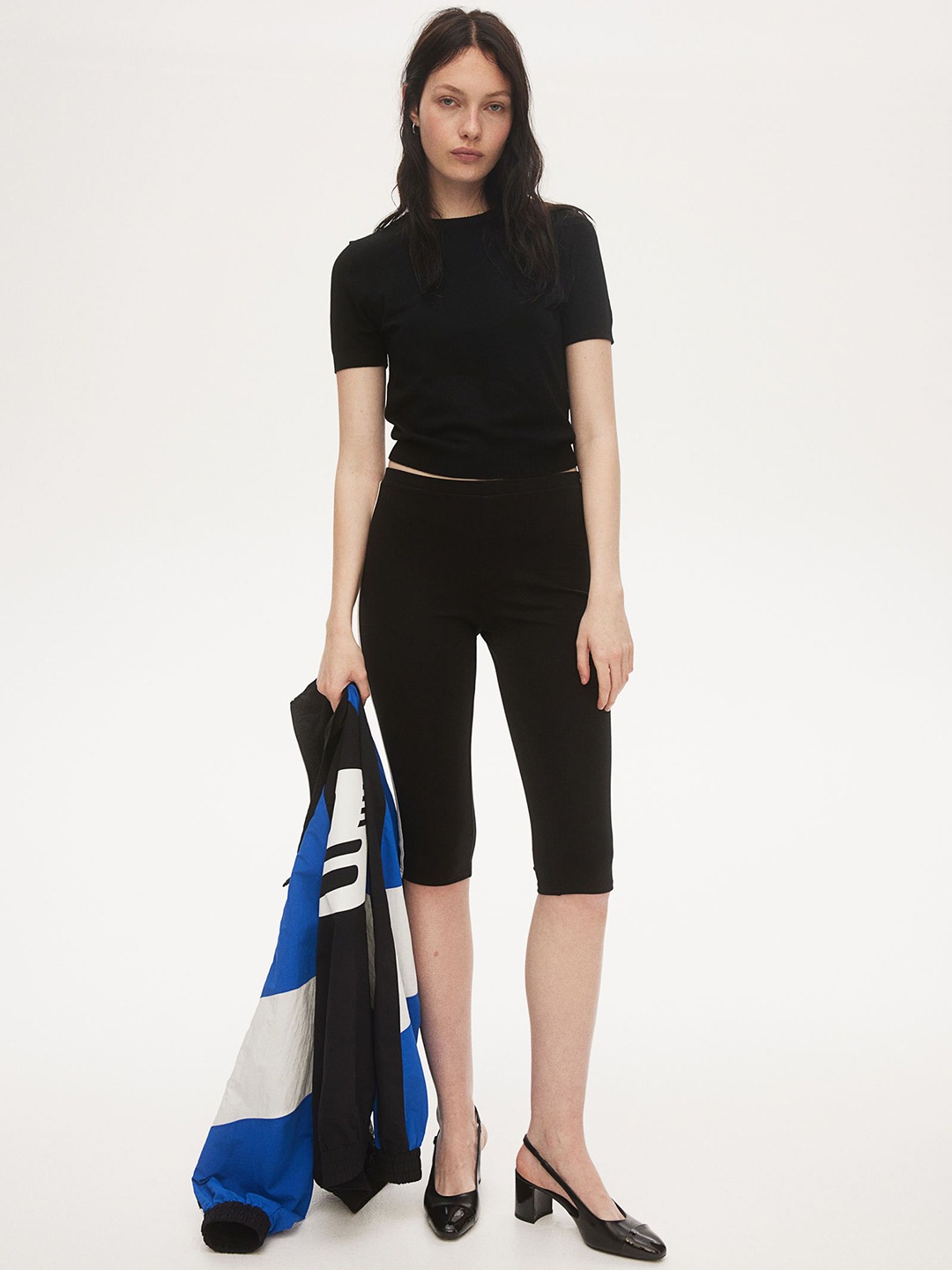 

H&M Side-striped Capri Leggings, Black