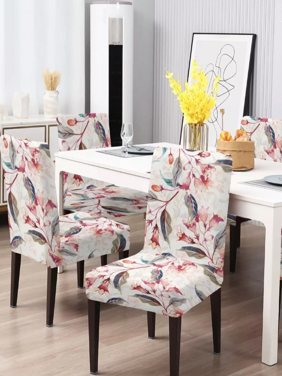 

Aura White & Grey 4 Pieces Floral Printed Chair Covers