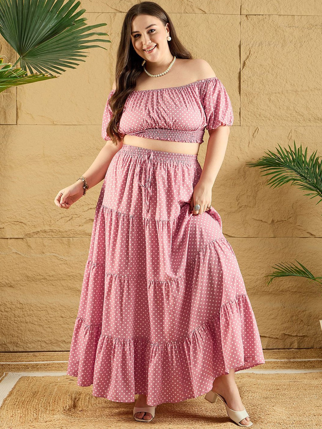

Berrylush Curve Plus Size Printed Top & Maxi Skirt, Pink