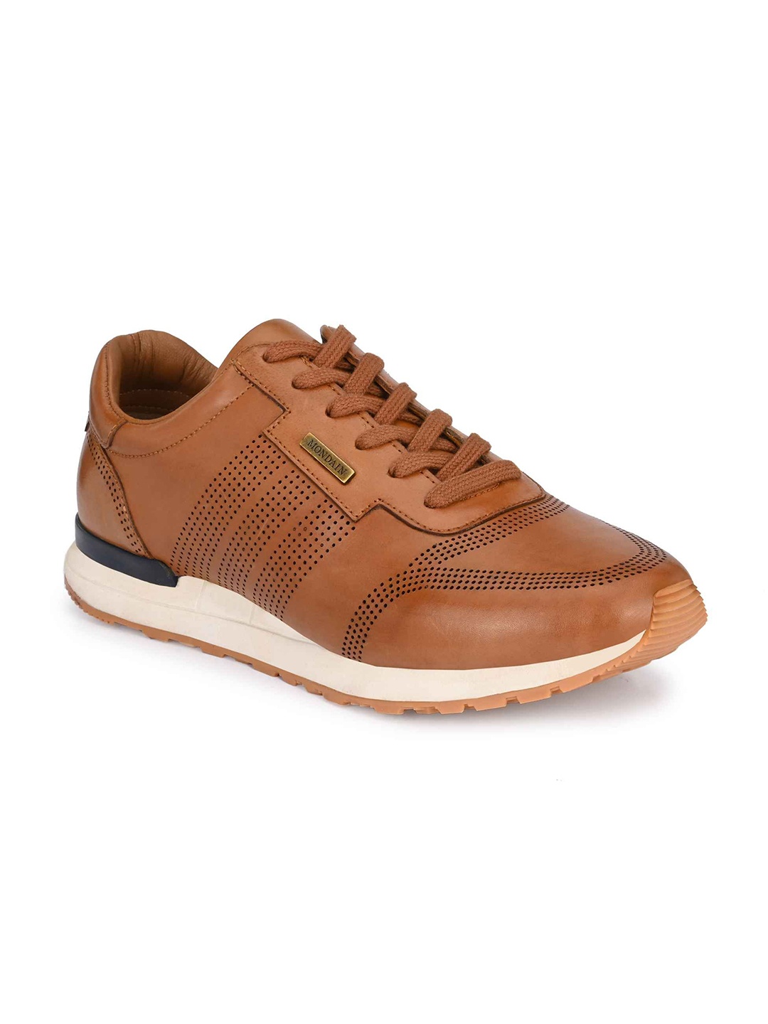 

MONDAIN Men Leather Casual Lace-Up Sneakers, Tan