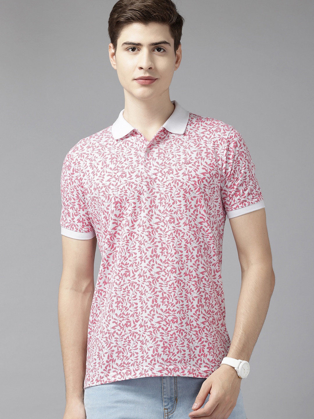 

Park Avenue Printed Polo Collar Slim Fit T-shirt, Pink