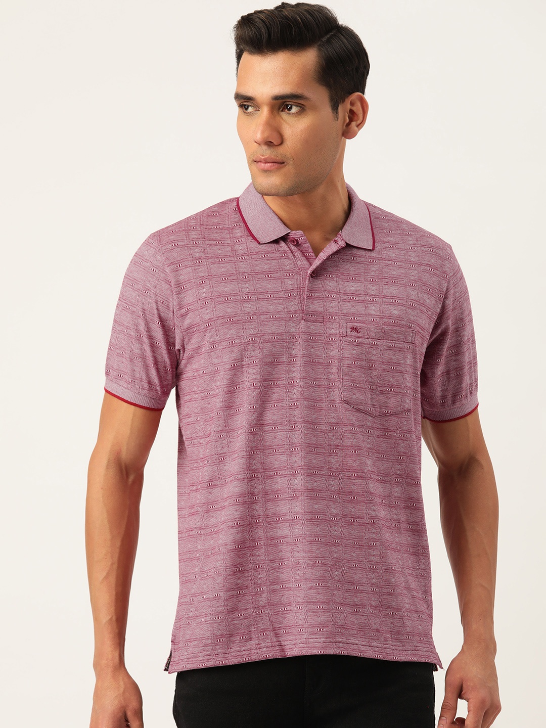 

Monte Carlo Striped Polo Collar Pure Cotton T-shirt, Maroon