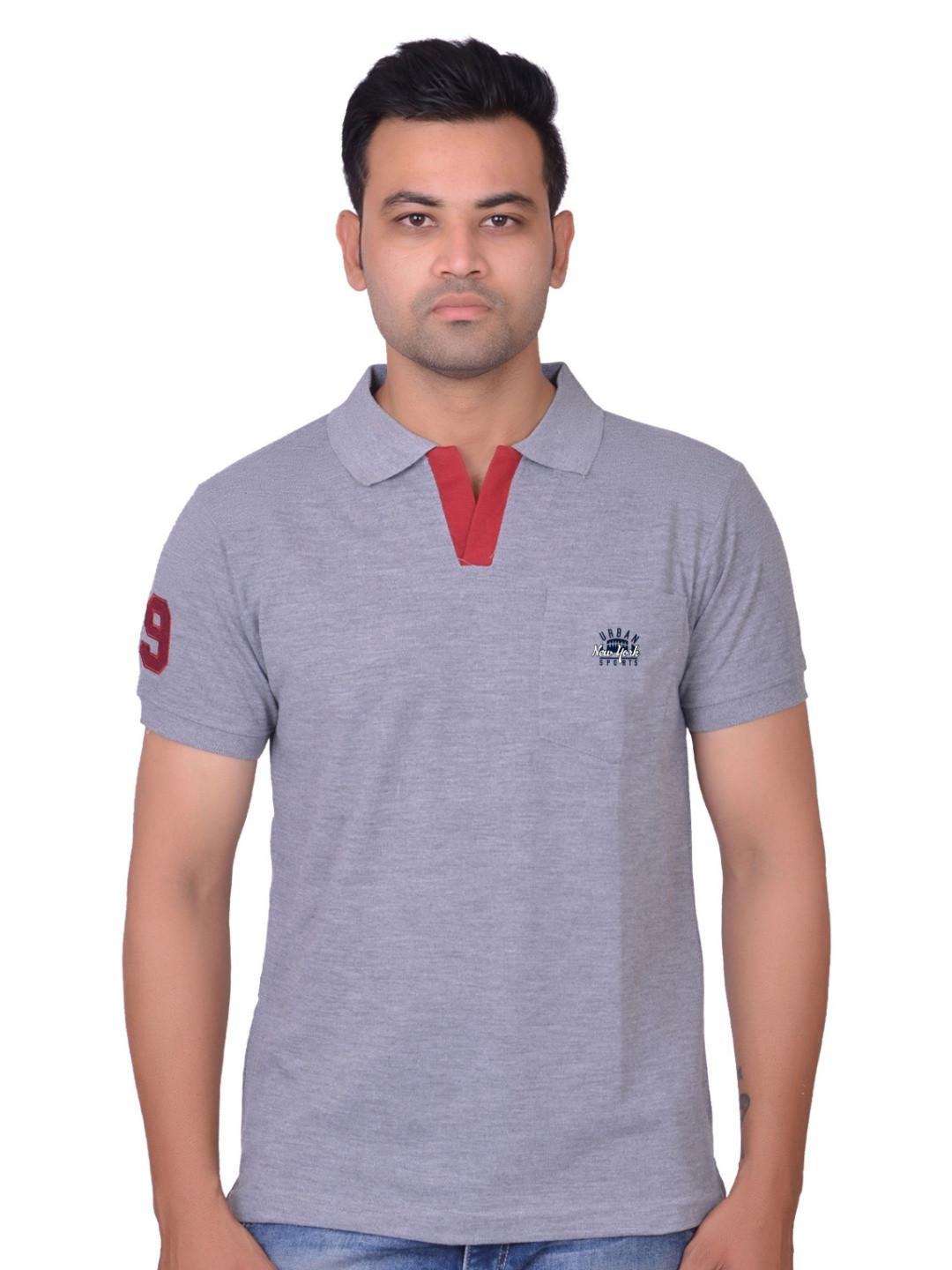 

LA MILANO Men Polo Collar Slim Fit T-shirt, Grey