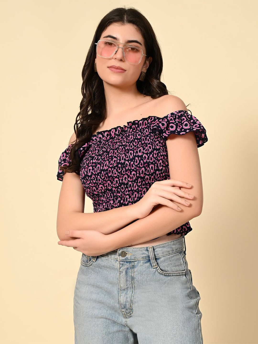

Tushita Women Abstract Printed Square Neck Top, Purple