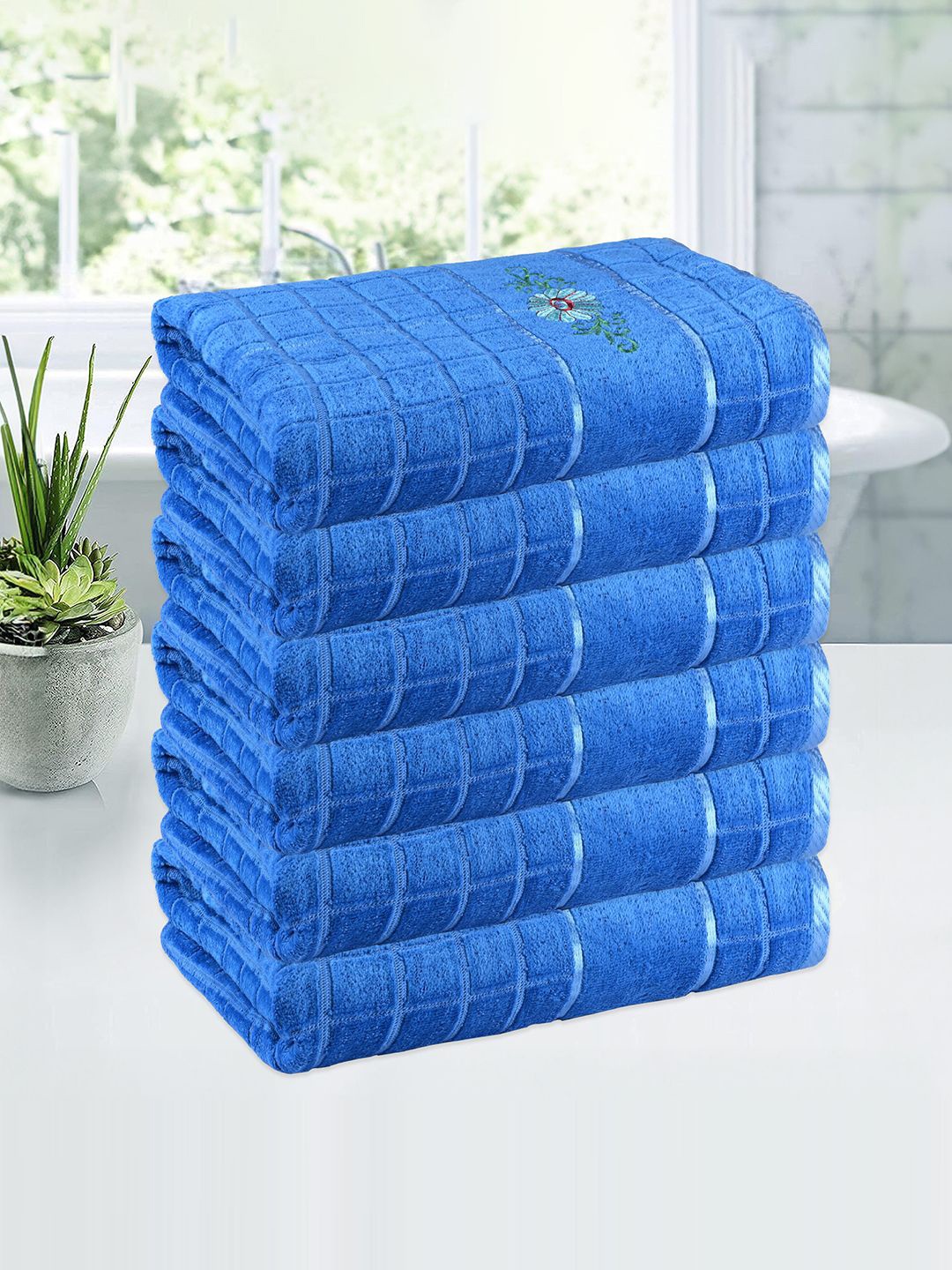 

Kuber Industries Blue 6 Pieces Striped 250 GSM Bath Towels