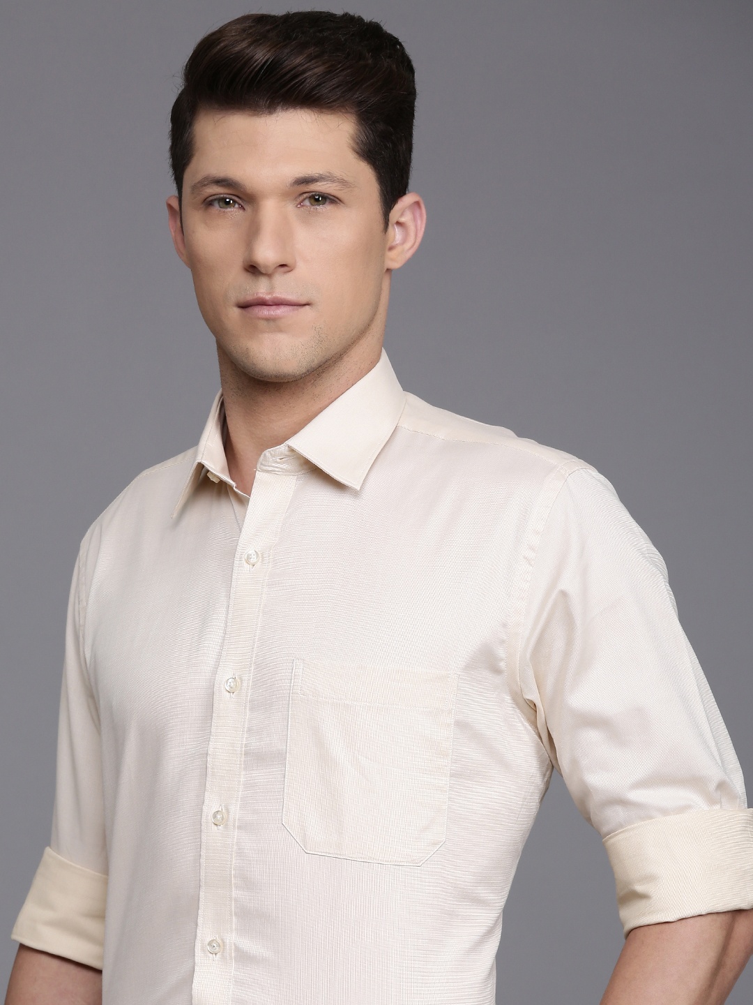 

Raymond Self Design Opaque Pure Cotton Formal Shirt, Beige