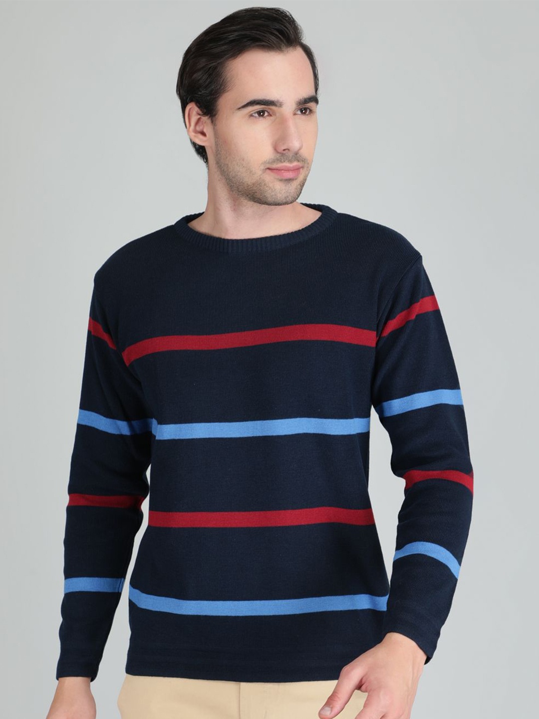 

TQS Men Striped Pullover, Navy blue