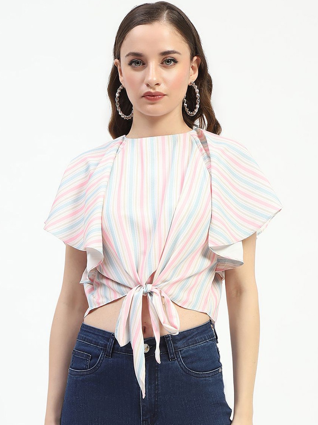 

Madame Striped Flutter Sleeve Top, Off white