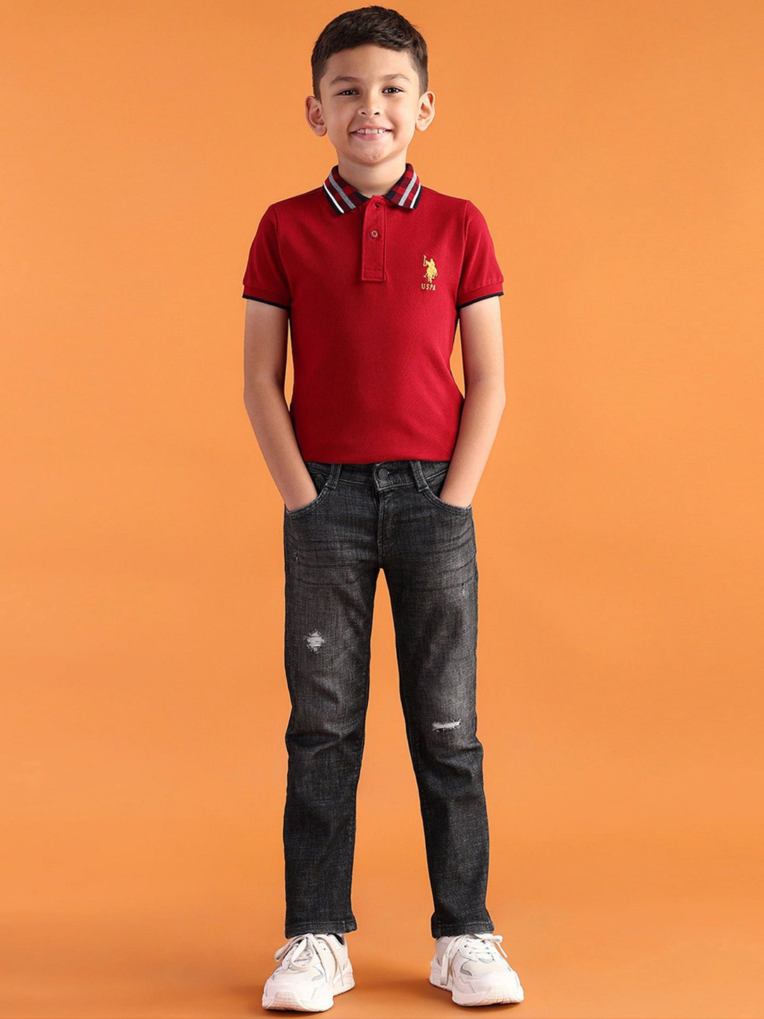 

U.S. Polo Assn. Kids Boys Urban Slim Slim Fit Low Distress Light Fade Jeans, Grey
