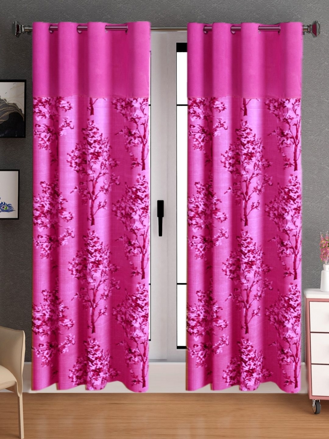 

Lunar Days Pink Set of 2 Floral Room Darkening Long Door Curtain