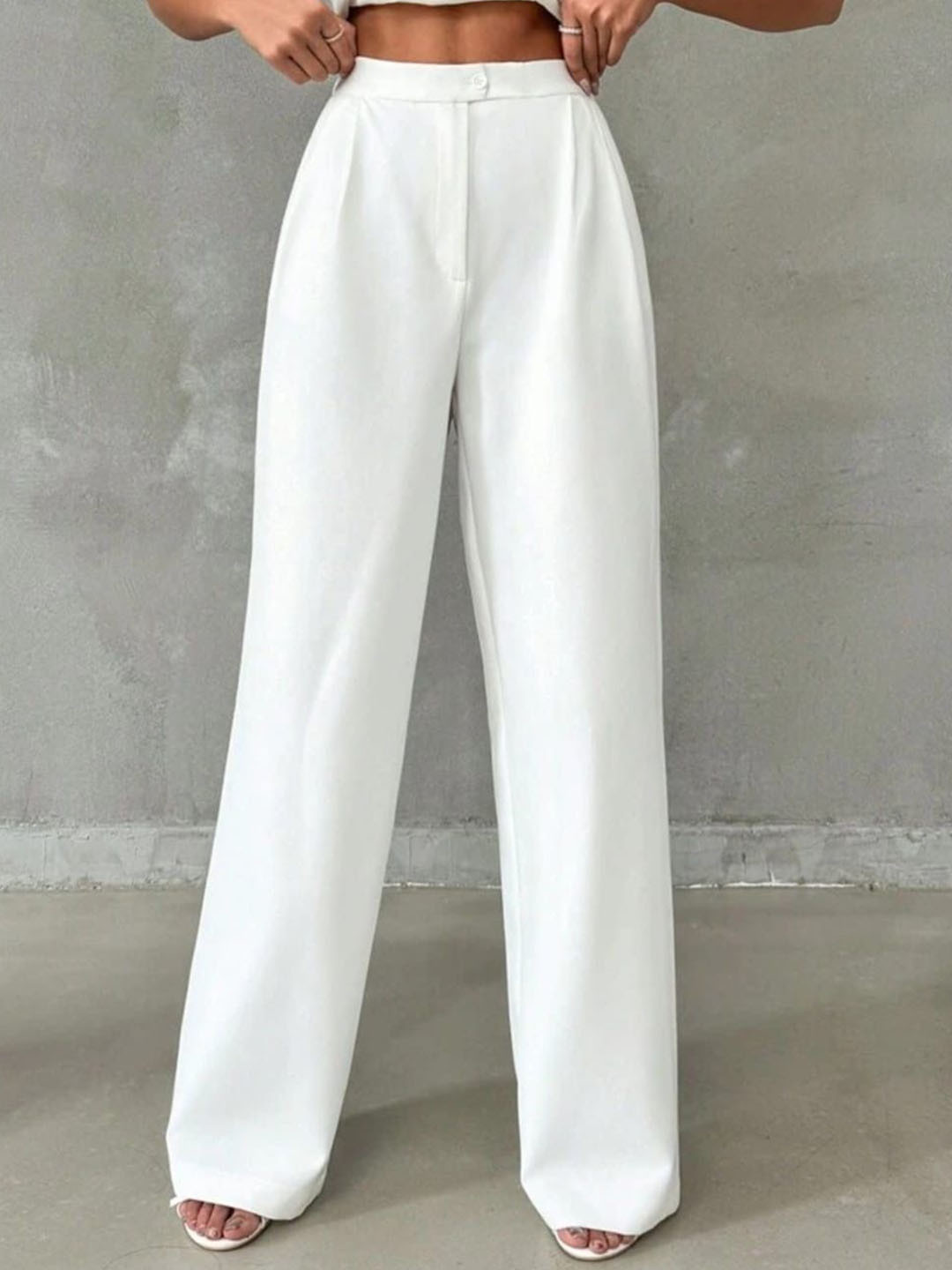 

BROADSTAR Women Pleated Korean Pants, White