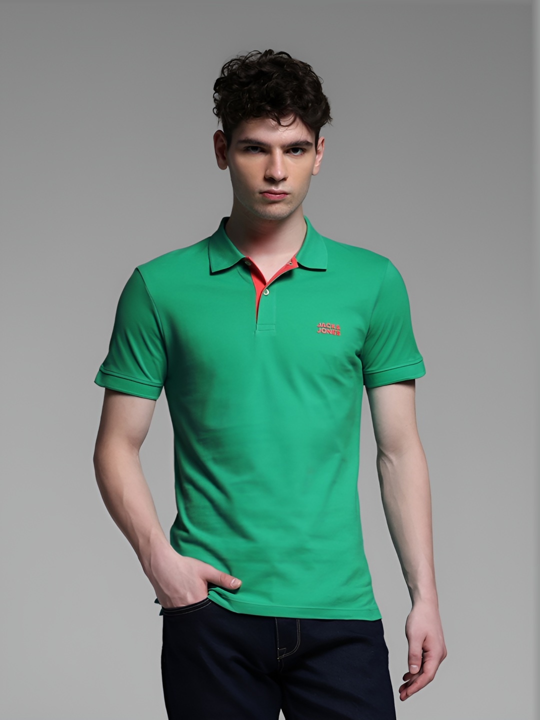 

Jack & Jones Men Solid Polo Collar Cotton Slim Fit T-shirt, Green