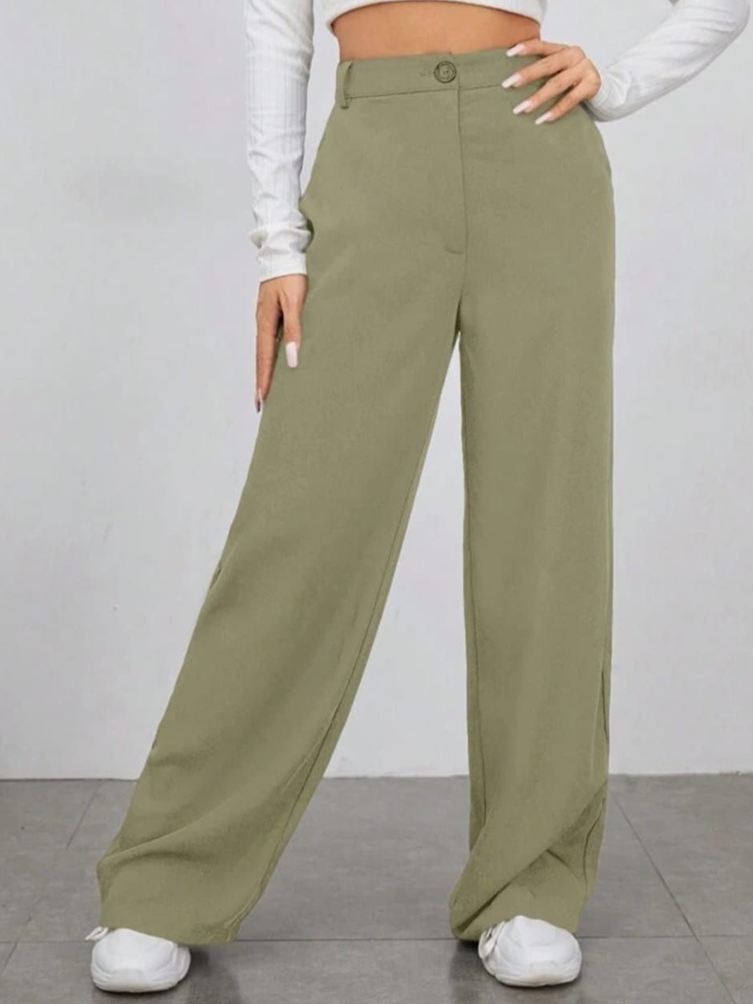 BROADSTAR Women Smart Straight Fit High-Rise Easy Wash Trousers, Green