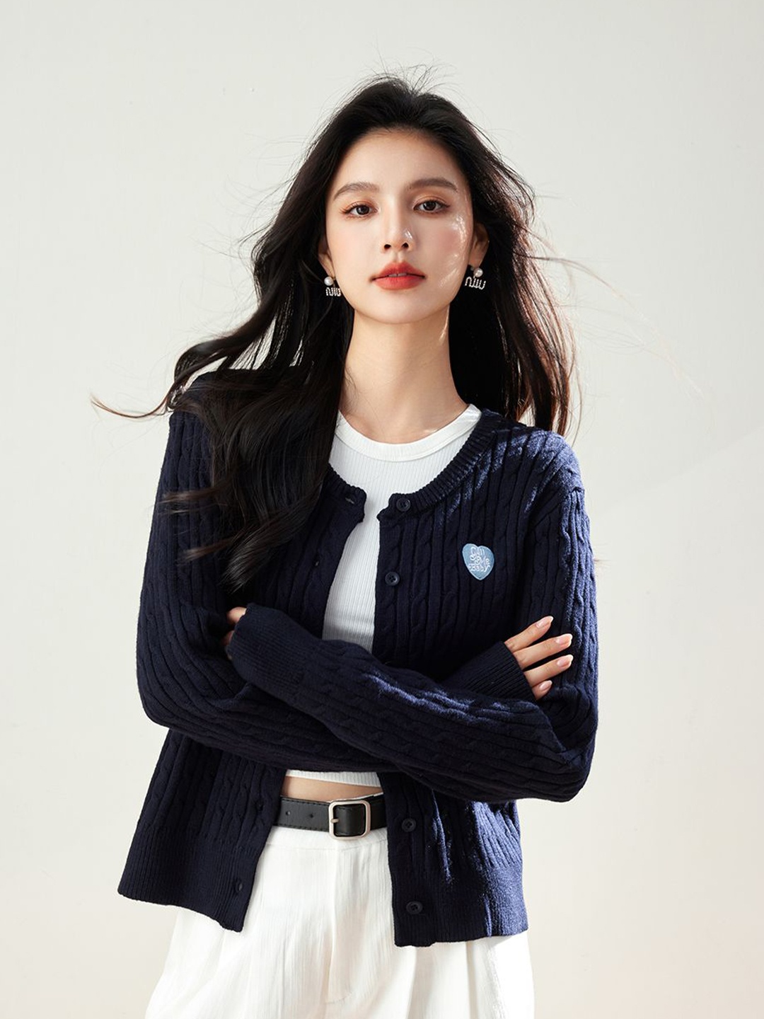 

JC Collection Women Cable Knit Cardigan, Navy blue
