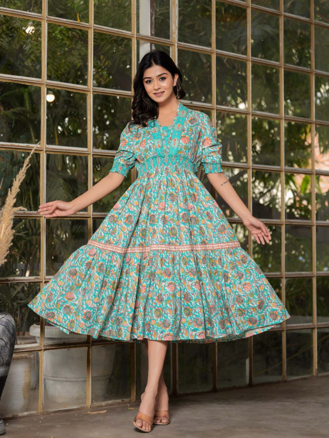 

KALINI Women Floral Printed Floral Anarkali Kurta, Blue