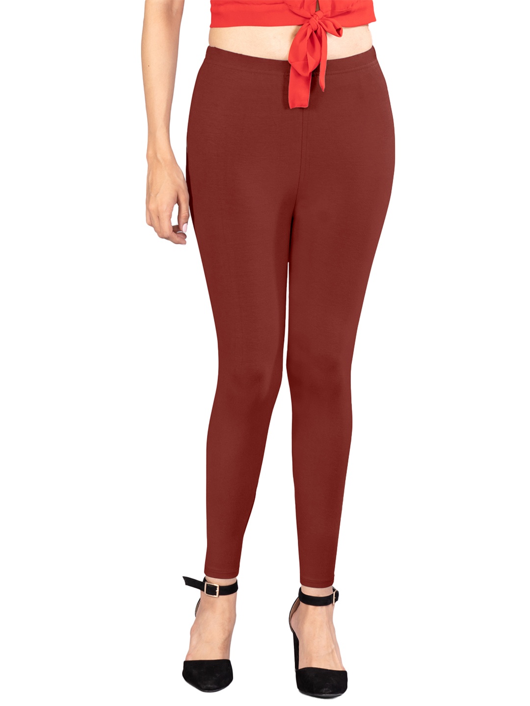 

indian flower Mid-Rise Ankle-Length Leggings, Coffee brown