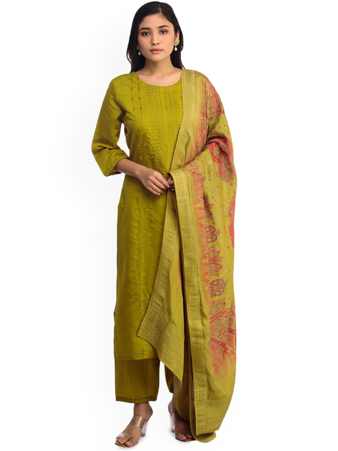 

ISHKIYA Women Regular Kurta with Trousers & With Dupatta, Green