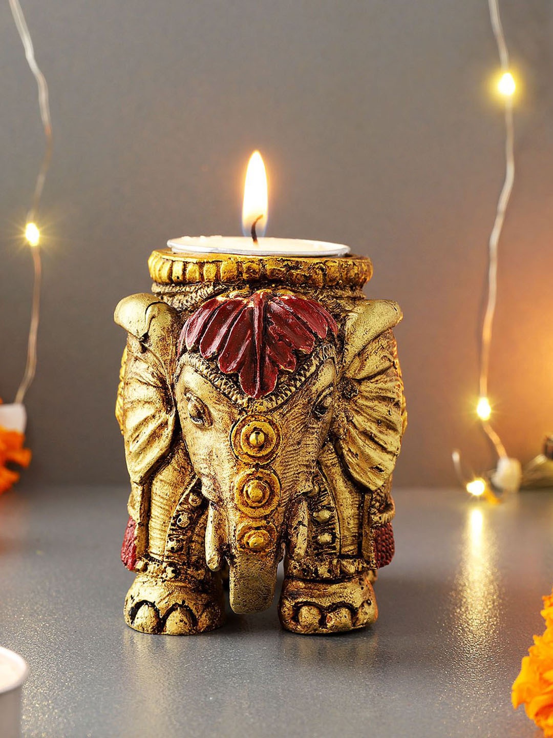 

IGP Elephant Hand Painted T-Light Holder, Gold