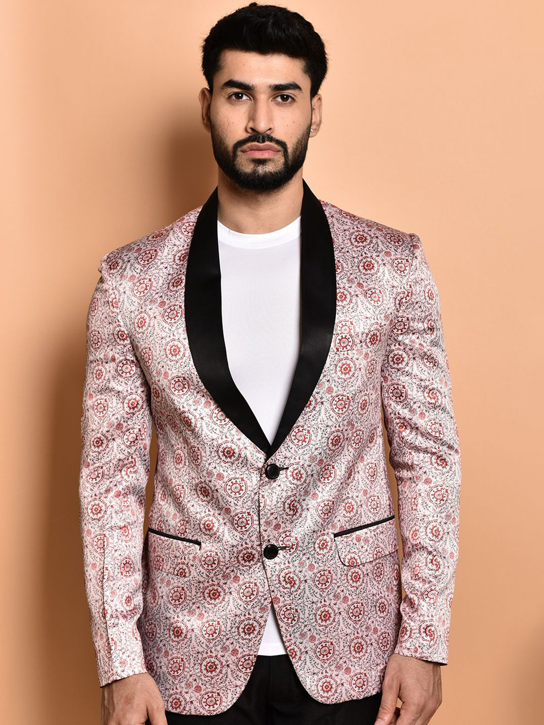 

PRINTCULTR Shawl Collar Printed Single-Breasted Casual Blazer, Pink