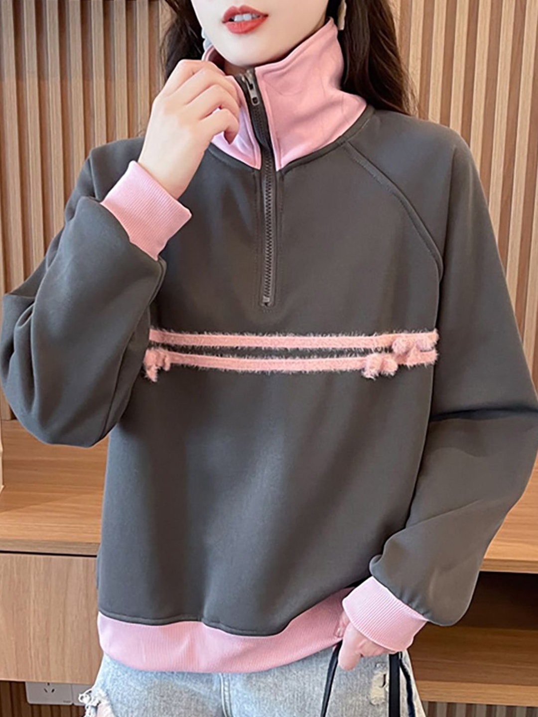 

JC Mode Women Striped Sweatshirt, Grey