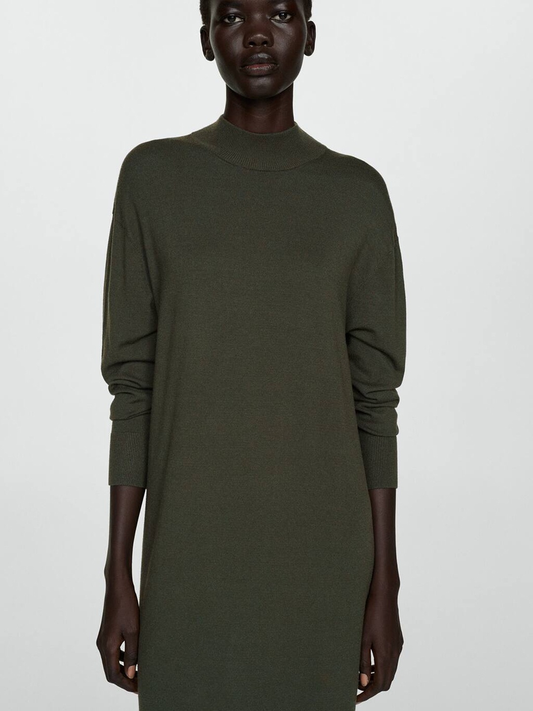 

MANGO Knitted Winter Midi Dress, Olive