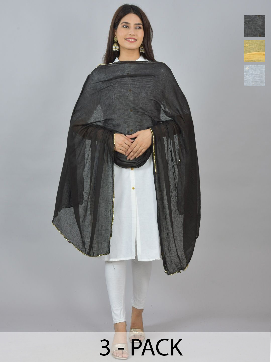 

LA FEMINAE Pack Of 3 Pure Cotton Dupatta, White