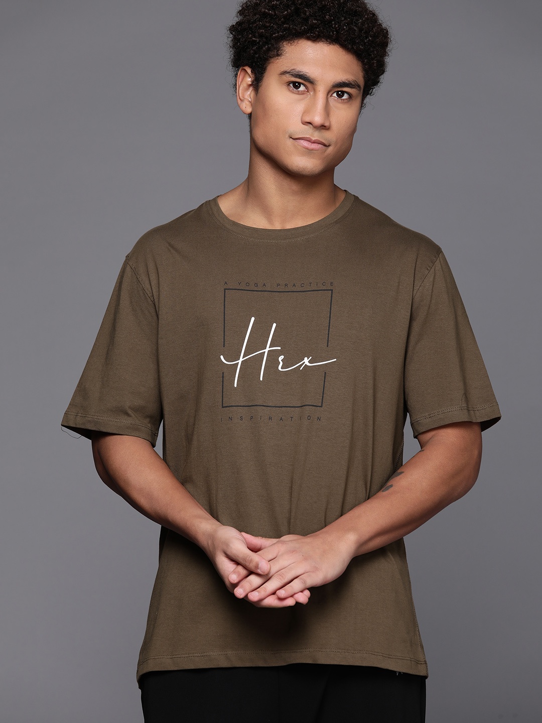 

HRX by Hrithik Roshan Round Neck Printed Yoga T-shirt, Brown