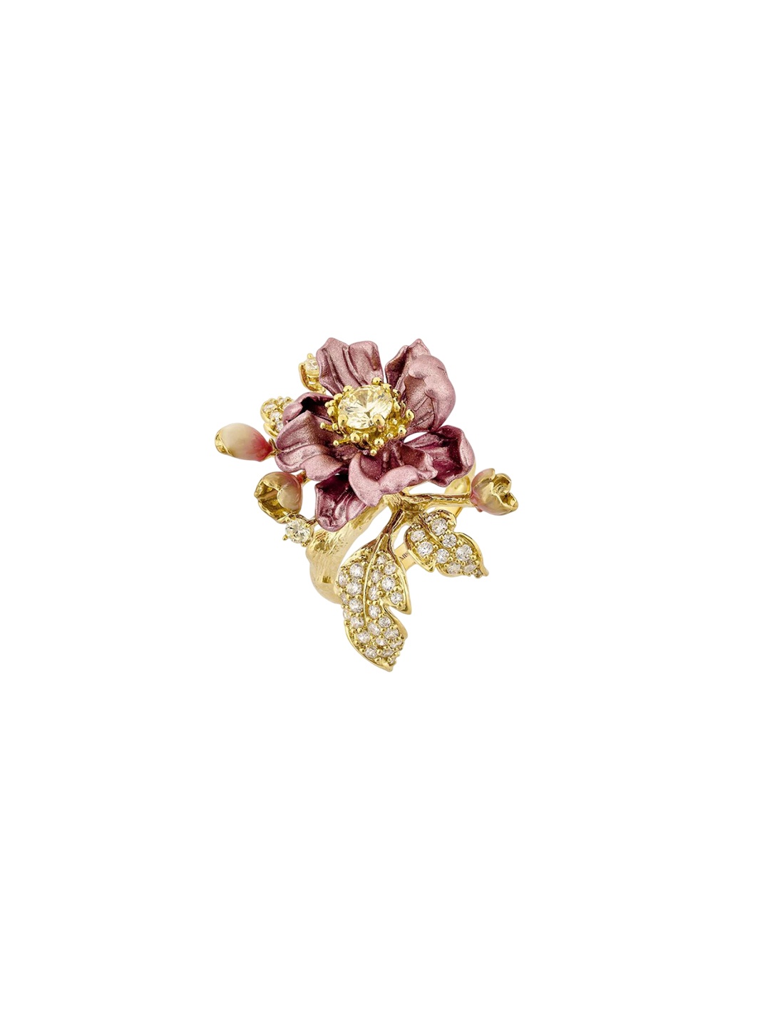 

MISS JO 925 Sterling Silver Gold Plated CZ Studded Magnolias Cocktail Finger Ring