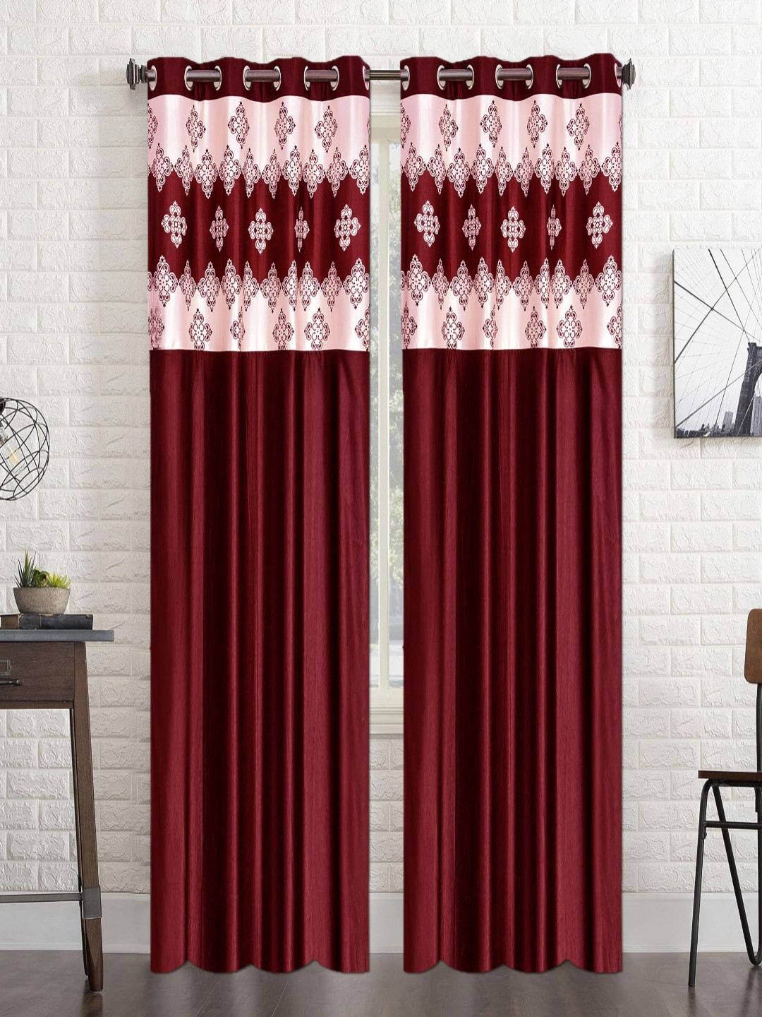 

Lunar Days Maroon Set of 2 Floral Room Darkening Door Curtain