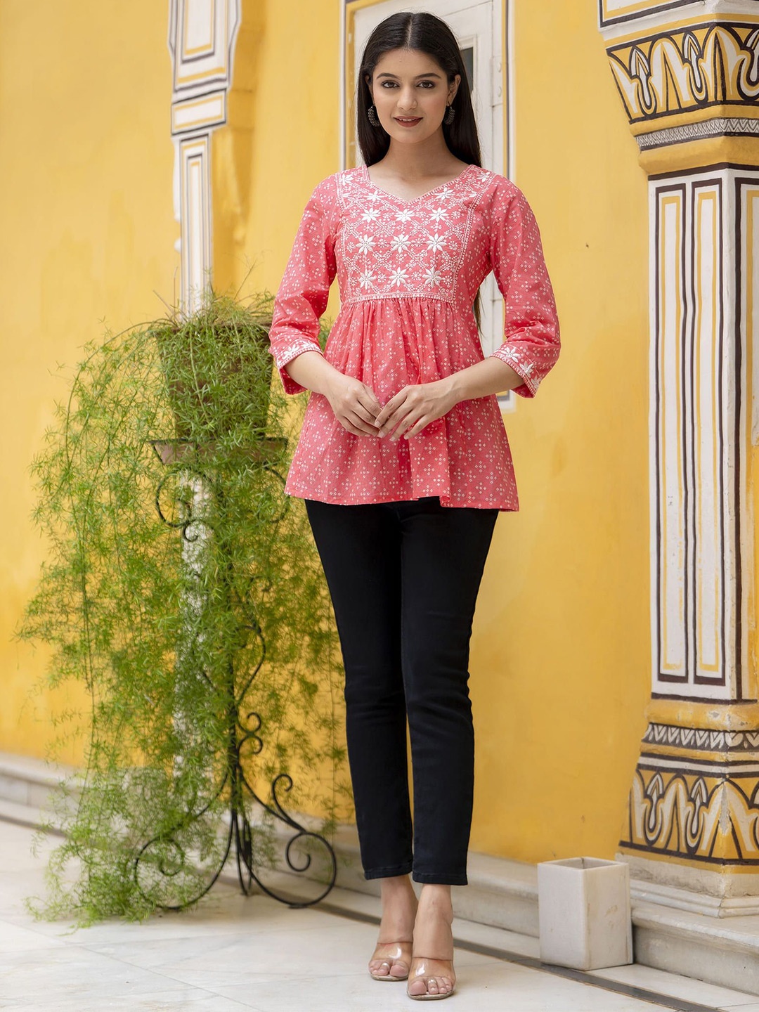 

ANNU PARIDHAN Floral Print Cotton Top, Pink