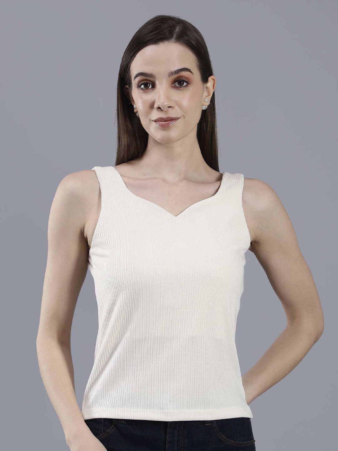 

SAFFE Sweetheart Neck Net Top, White