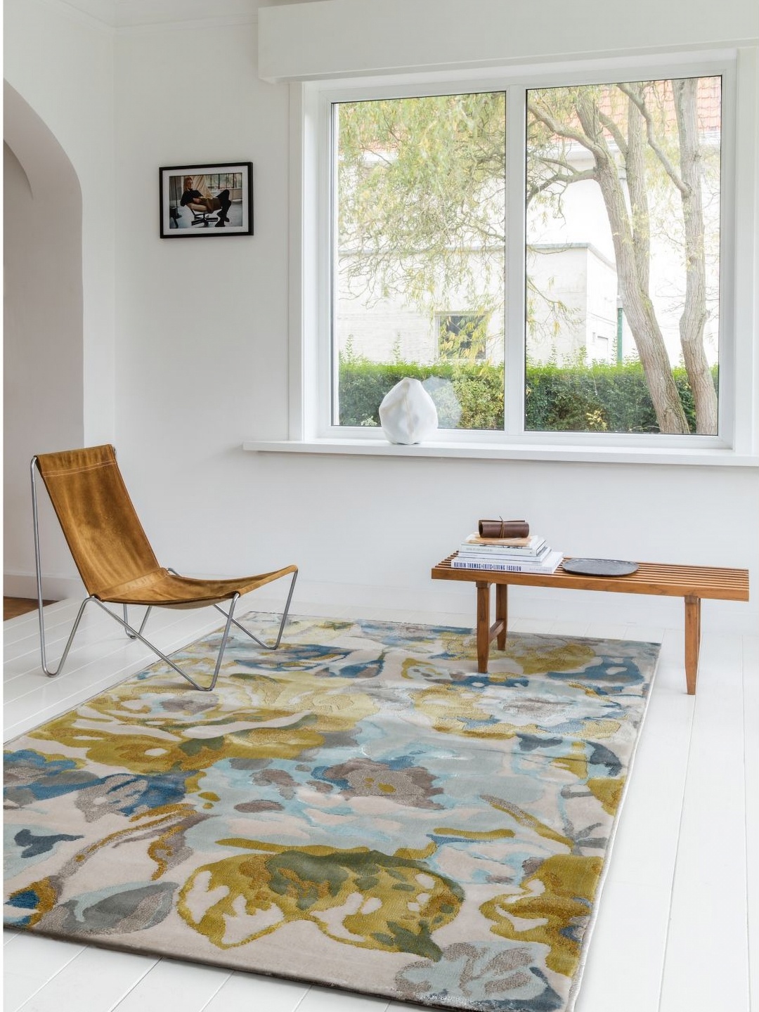 

DDecor Blue & Mustard Yellow Floral Anti Skid Rectangular Carpet
