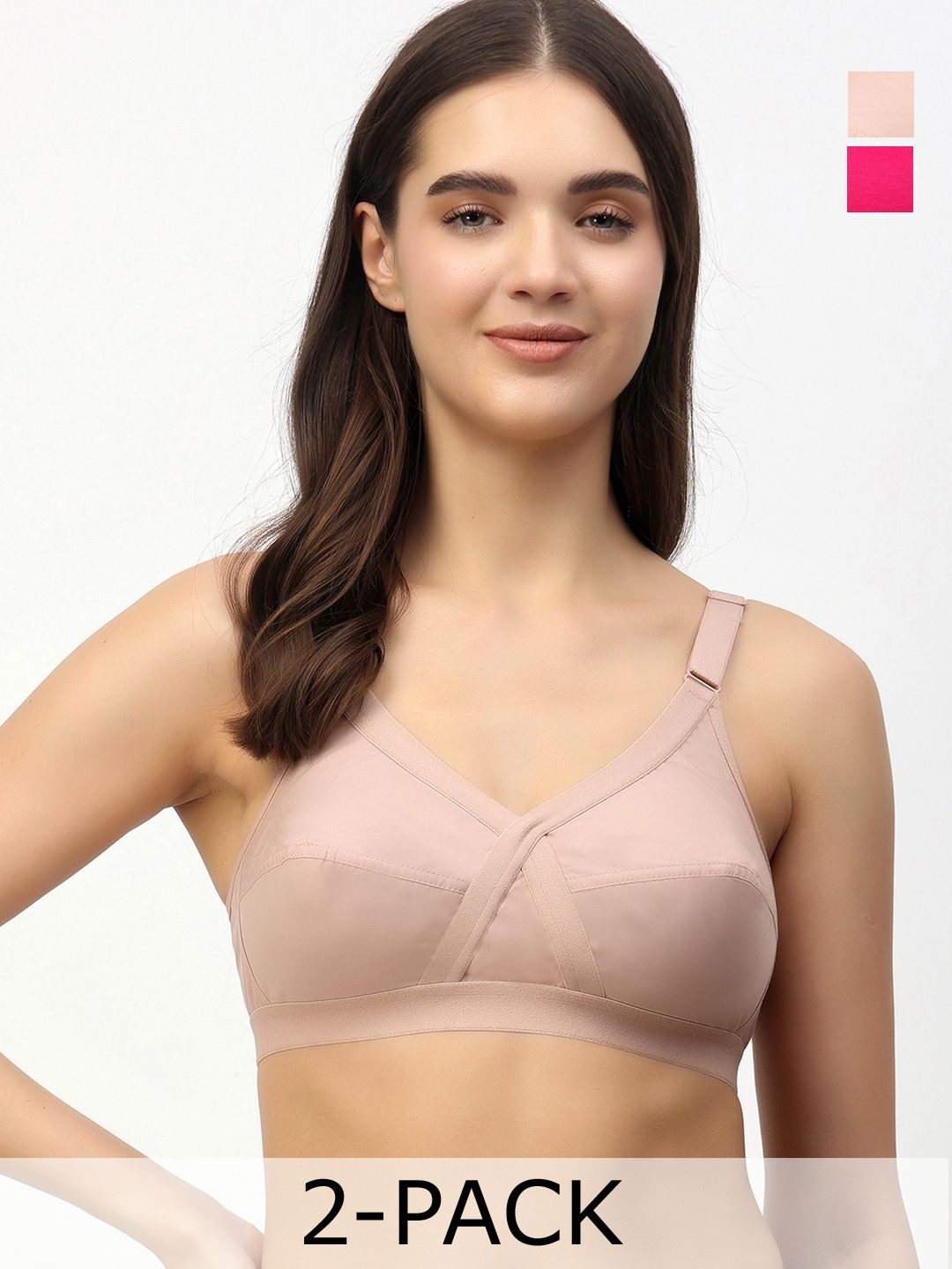 

Floret Pack of 2 Non-Padded Non-Wired Full Coverage Cotton Bras with All Day Comfort, Pink