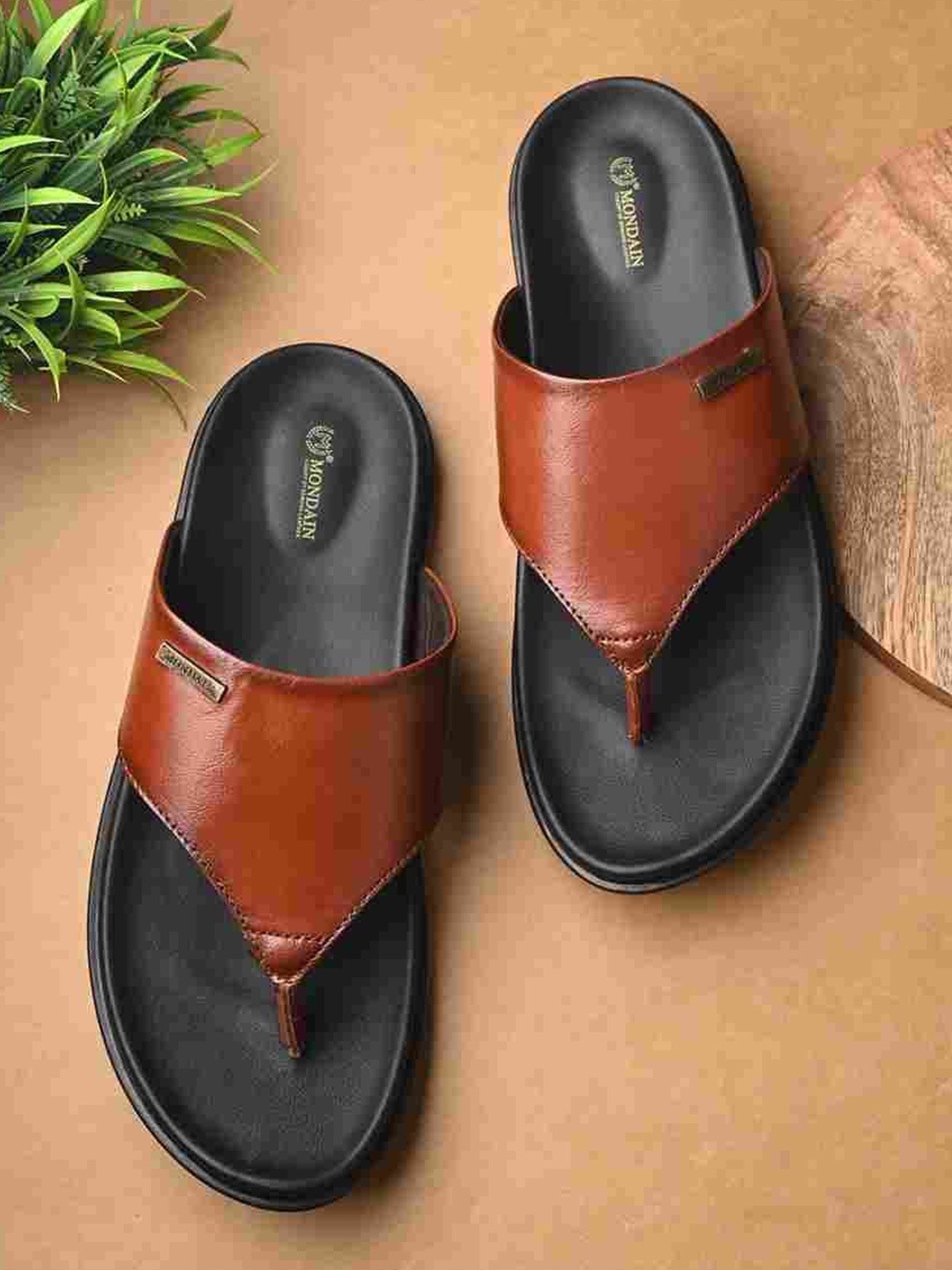 

MONDAIN Men Rubber Thong Flip-Flops, Brown