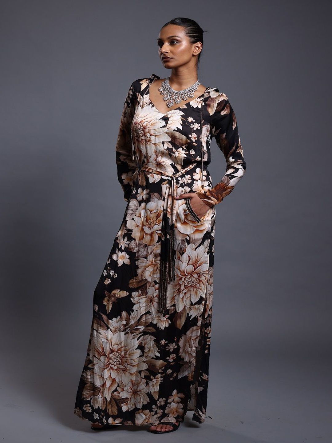 

Siddartha Tytler Print Satin Maxi Midi Dress, Black