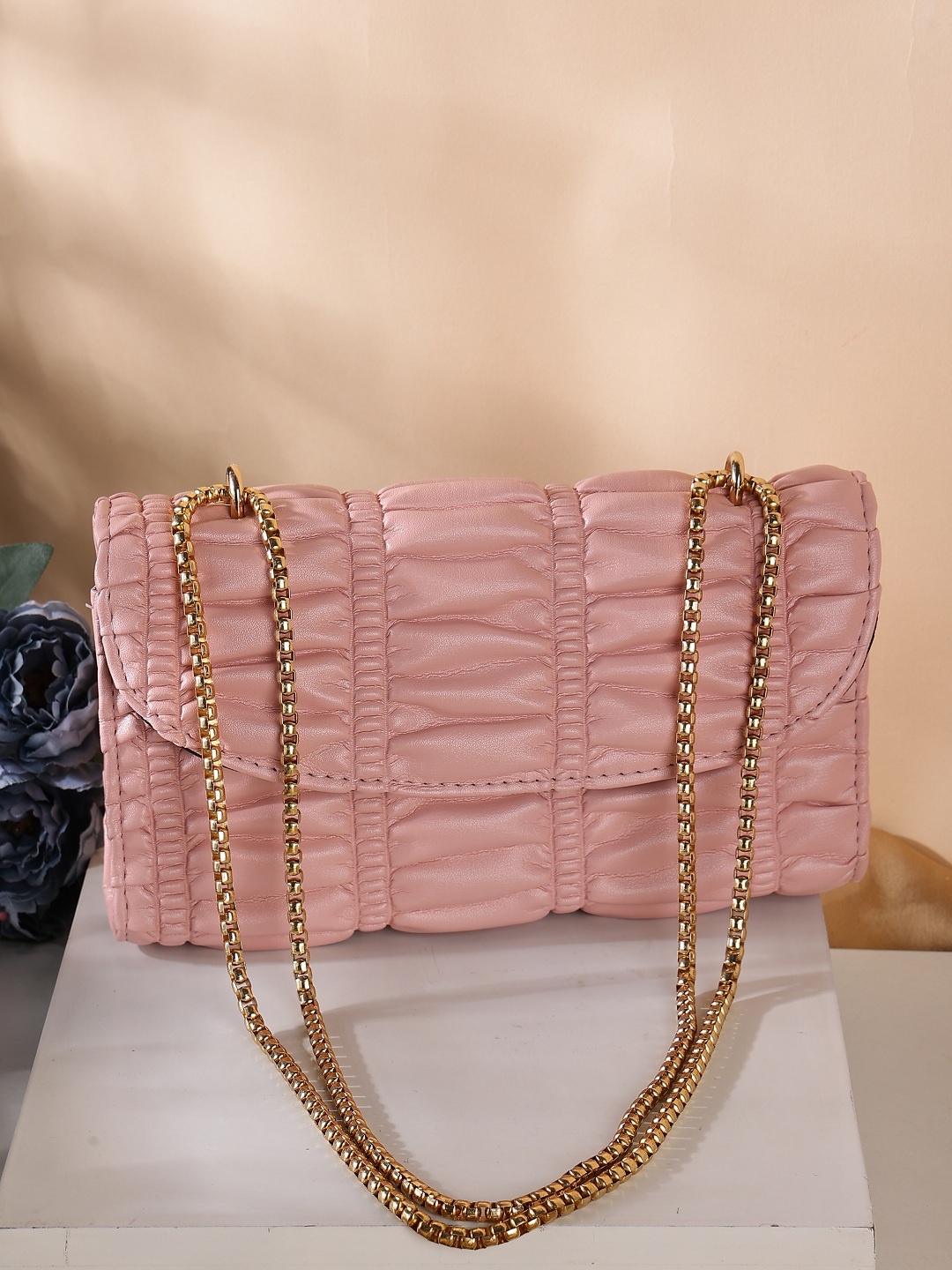 

SAZARA Textured Shoulder Bag, Pink