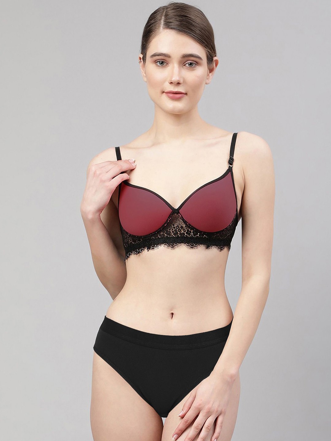 

AROUSY Self Design Lingerie Set A_Cupri Set1, Maroon