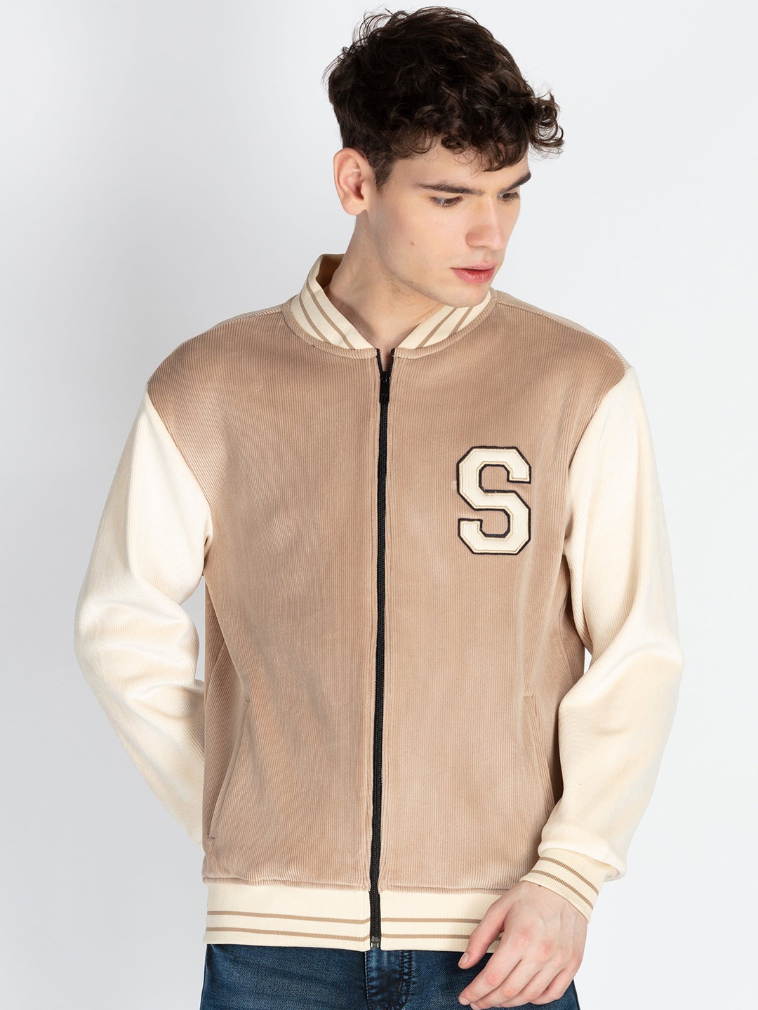 

Status Quo Men Colourblocked Hooded Sweatshirt, Beige