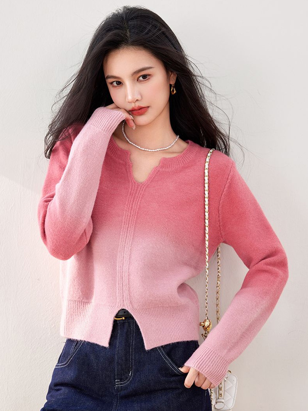 

JC Collection Women Colourblocked Pullover, Pink