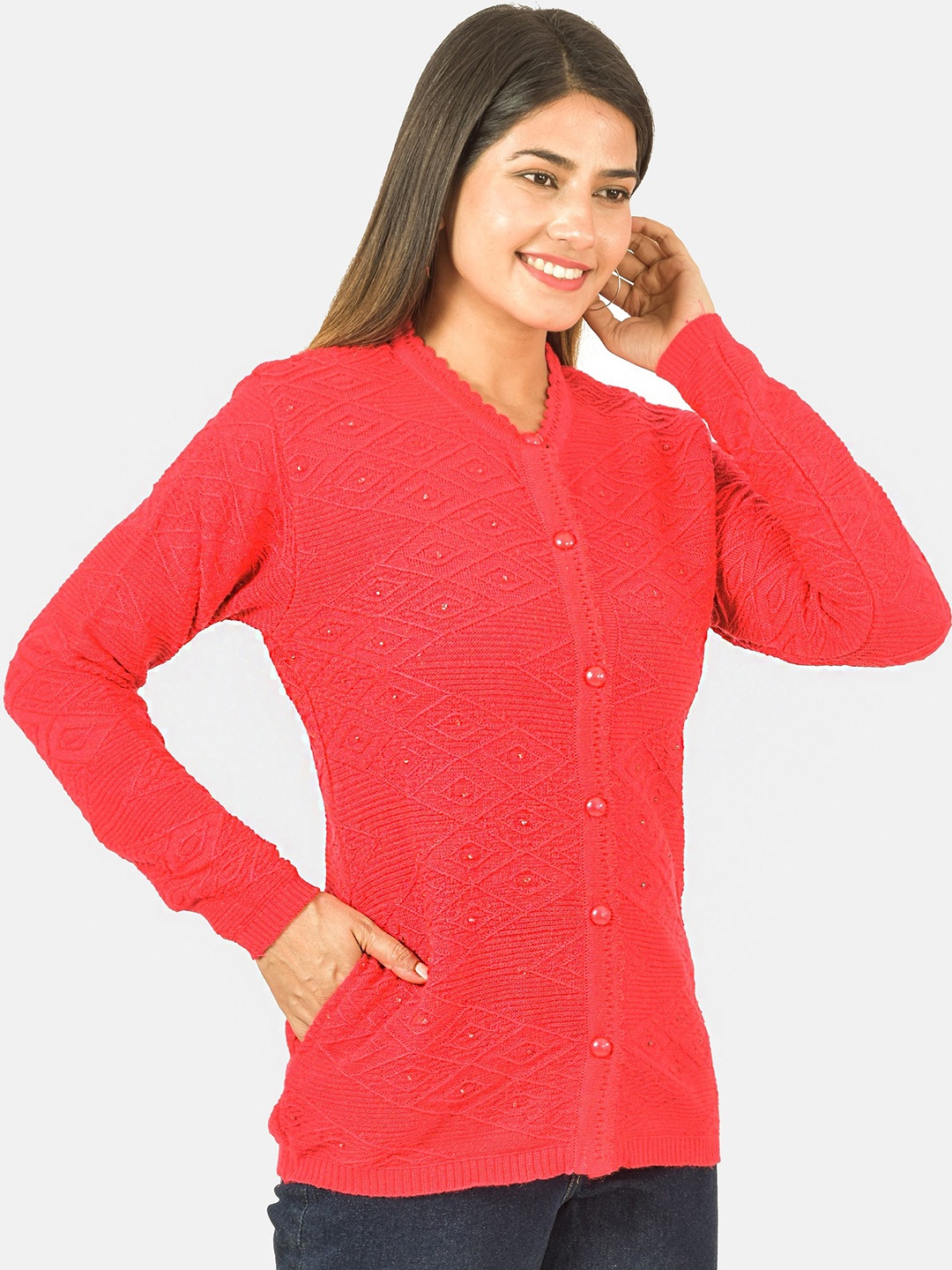 

BAISA Women Cardigan with Embellished Detail, Pink